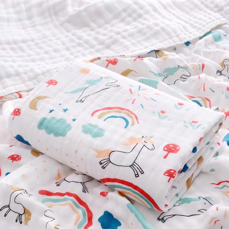 Premium 6 Layer Cotton Blanket / Towel #Rainbow Pony