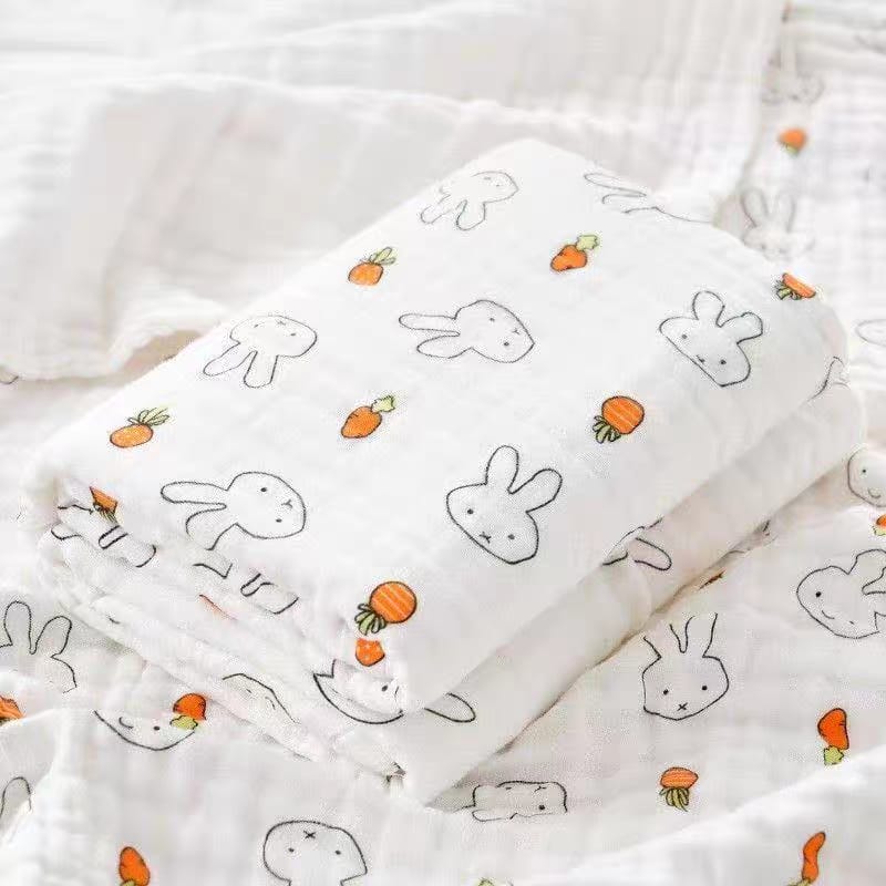Premium 6 Layer Cotton Blanket / Towel #White Bunny