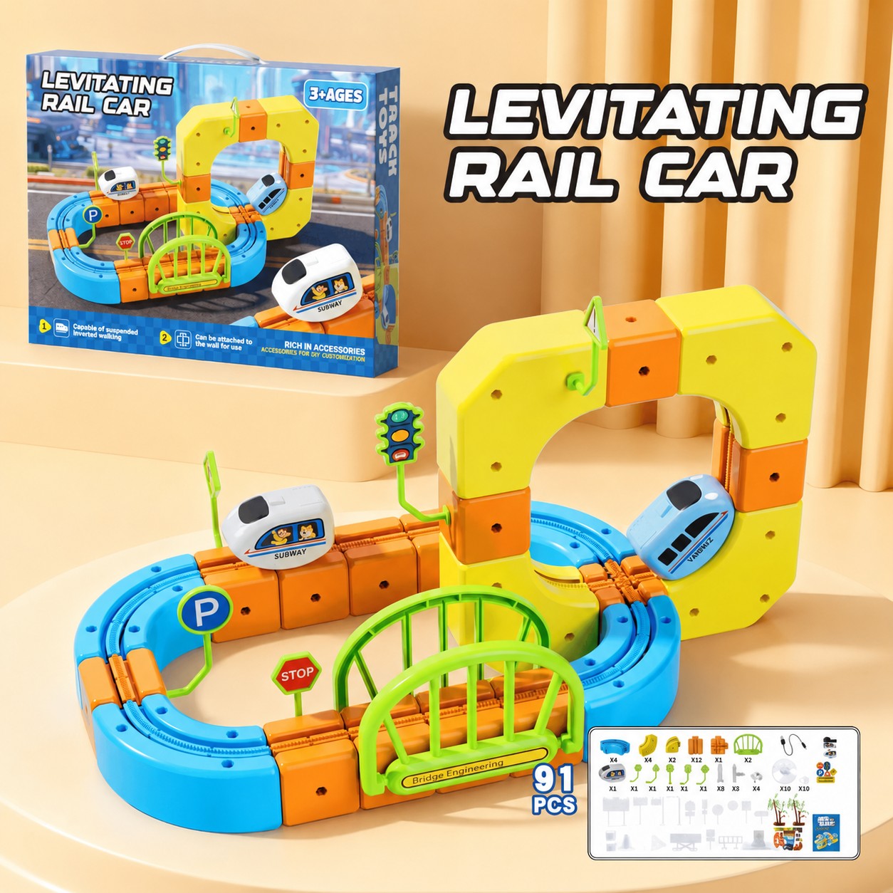 91pcs Magnetic Electric Rail Car