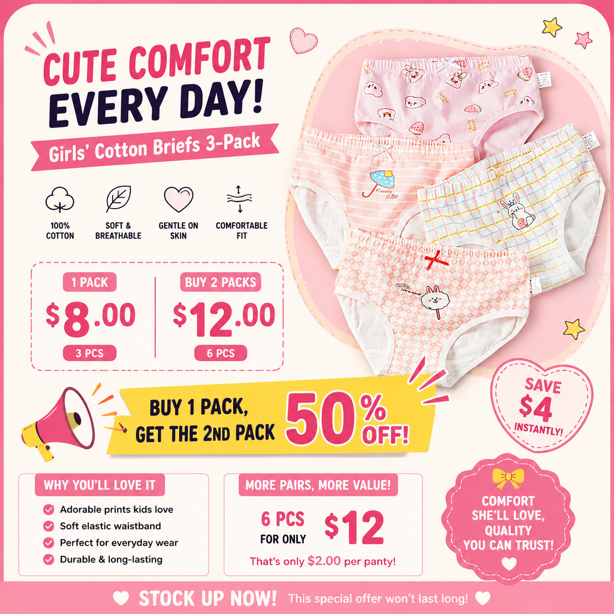 Girls Cotton Briefs